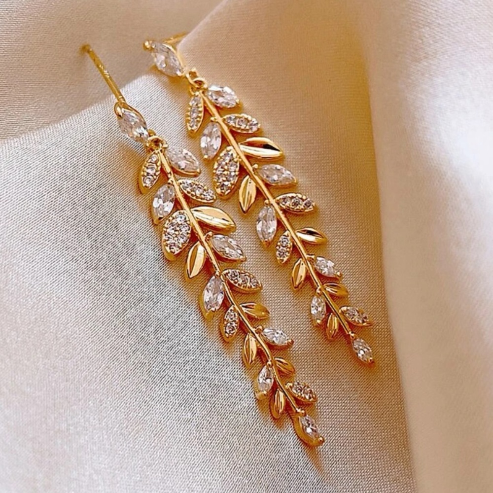 Cubic Zirconia Leaf Earrings